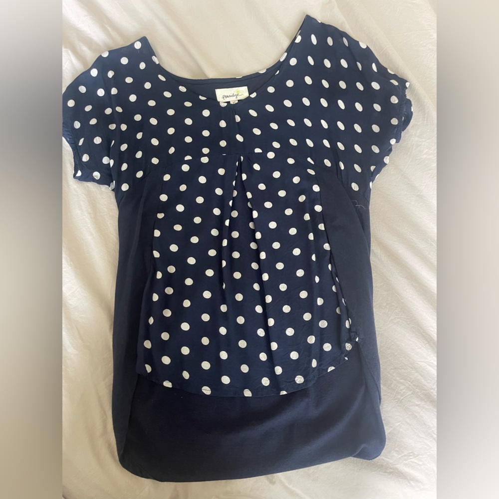 Peanuts Navy and White Polka Dot Top